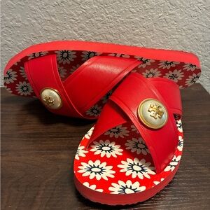 Tory Burch Red Floral Sandals - Size 7.5